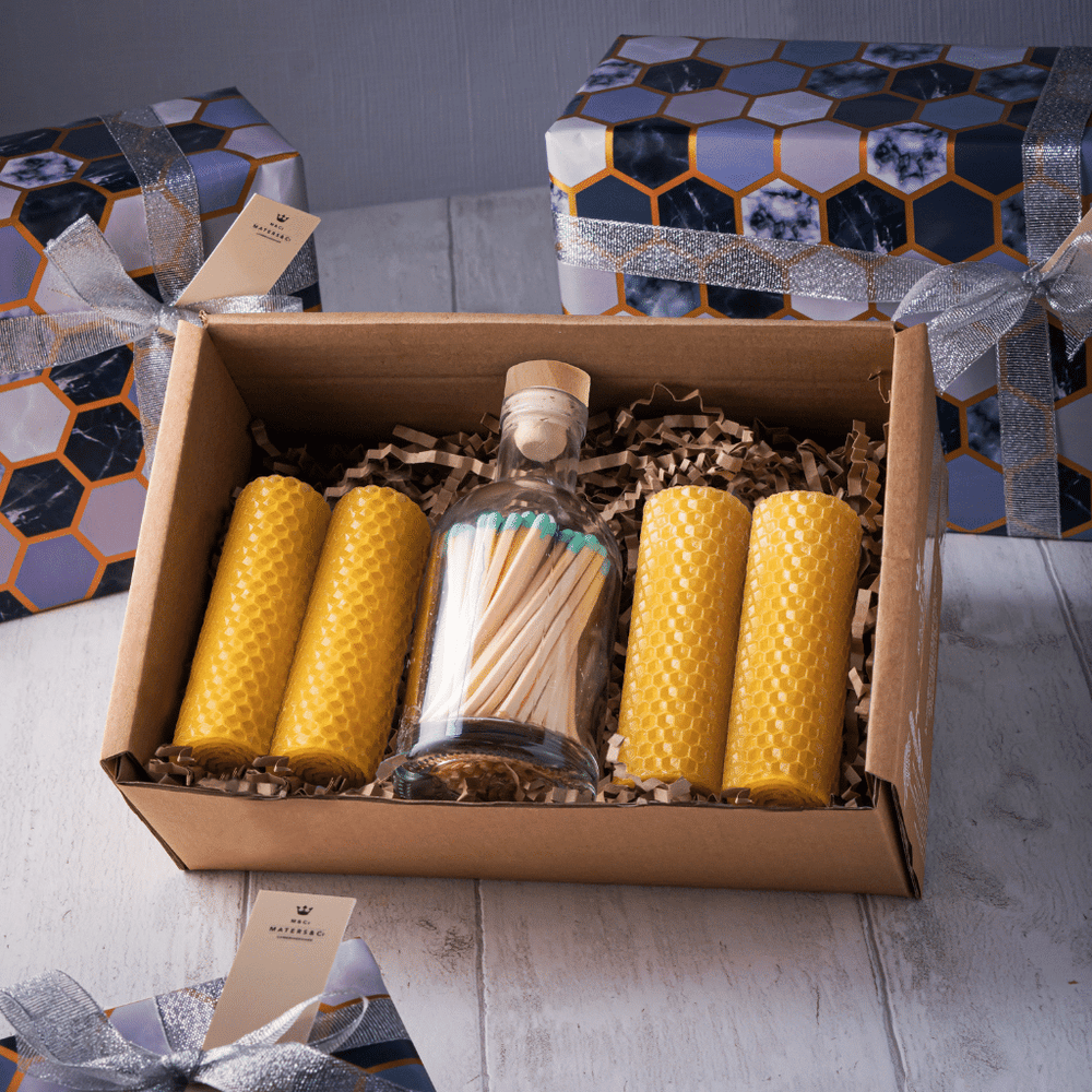Pure Beeswax Midi Candle & Luxury Matches Gift Set - Maters & Co