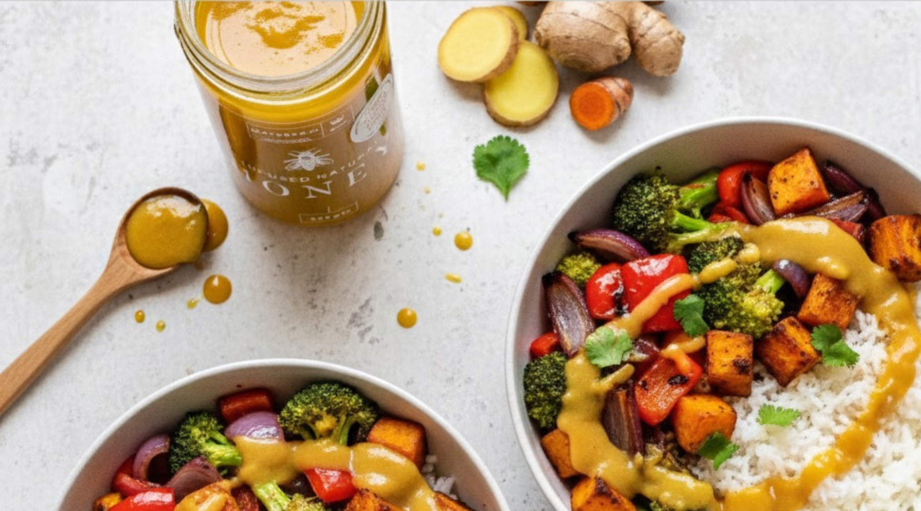 Spicy Roasted Vegetables with Ginger Turmeric Honey Drizzle – Maters & Co