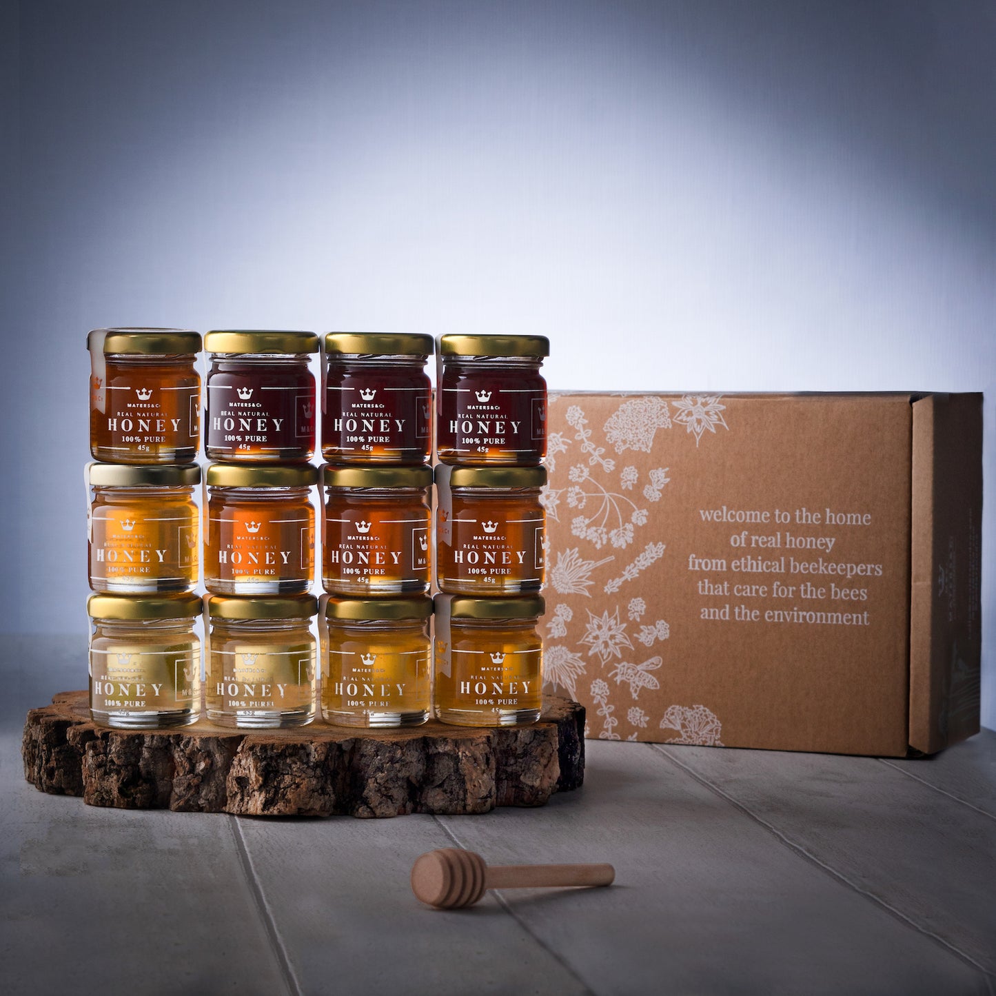 The Ultimate Pure Honey Sampling Experience - 12 Jar Taster Box - Maters & Co