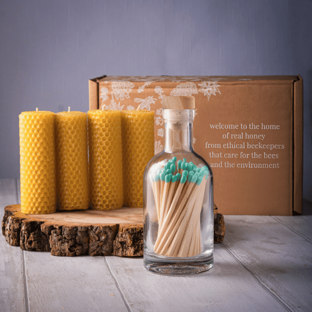 Pure Beeswax Midi Candle & Luxury Matches Gift Set - Maters & Co