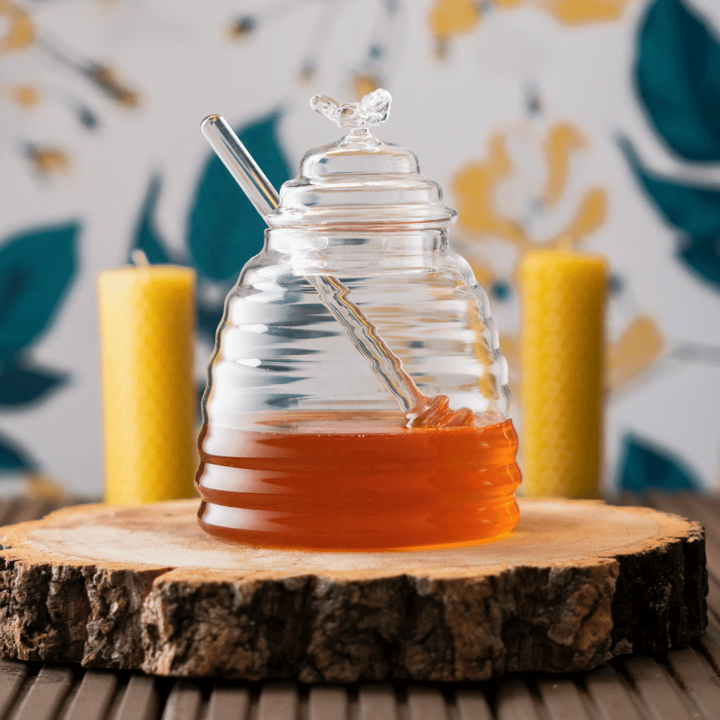 Beautiful Glass Honey Pot w/Dipper - Maters & Co