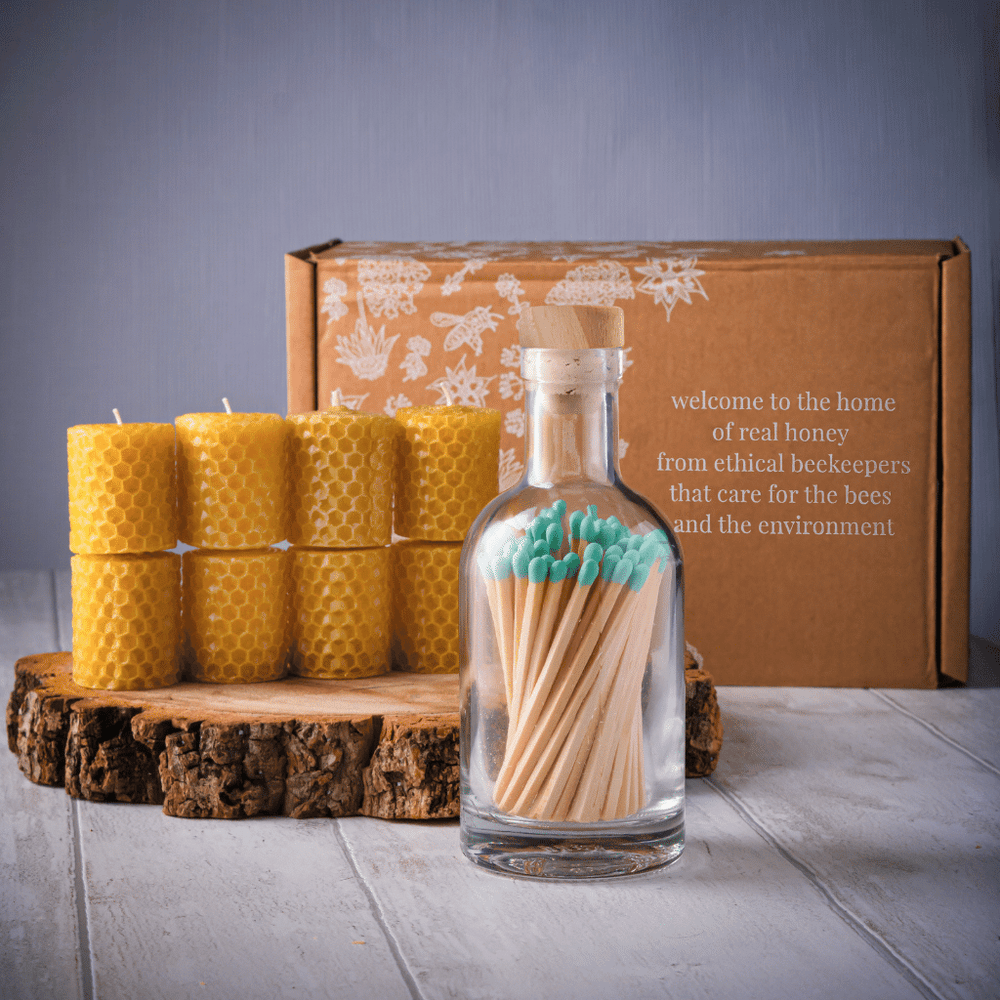 Pure Beeswax Mini Candle & Luxury Matches Gift Set - Maters & Co