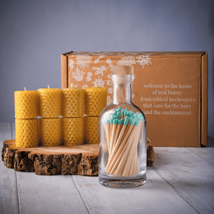 Pure Beeswax Mini Candle & Luxury Matches Gift Set - Maters & Co