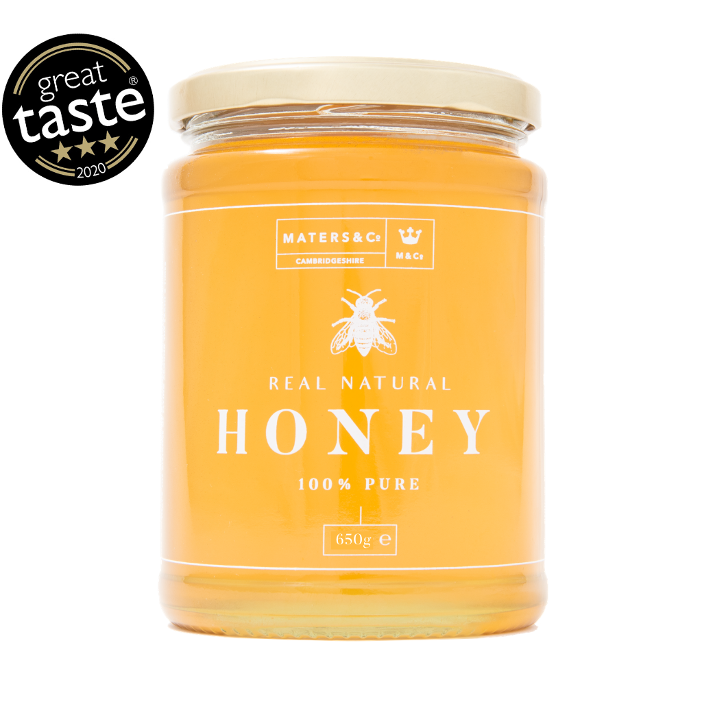 Maters and Co Raw Wild Blackberry Blossom Honey - Premium glass 650g jar showcasing the smooth, light amber colour of the rare Spanish blossom harvest.