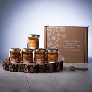 Herbal (Adventurous) Honey Taster Set - 5 Beautiful Sampler Jars & Mini Honey Dipper - Maters & Co