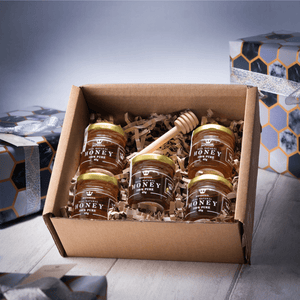 Herbal (Adventurous) Honey Taster Set - 5 Beautiful Sampler Jars & Mini Honey Dipper - Maters & Co